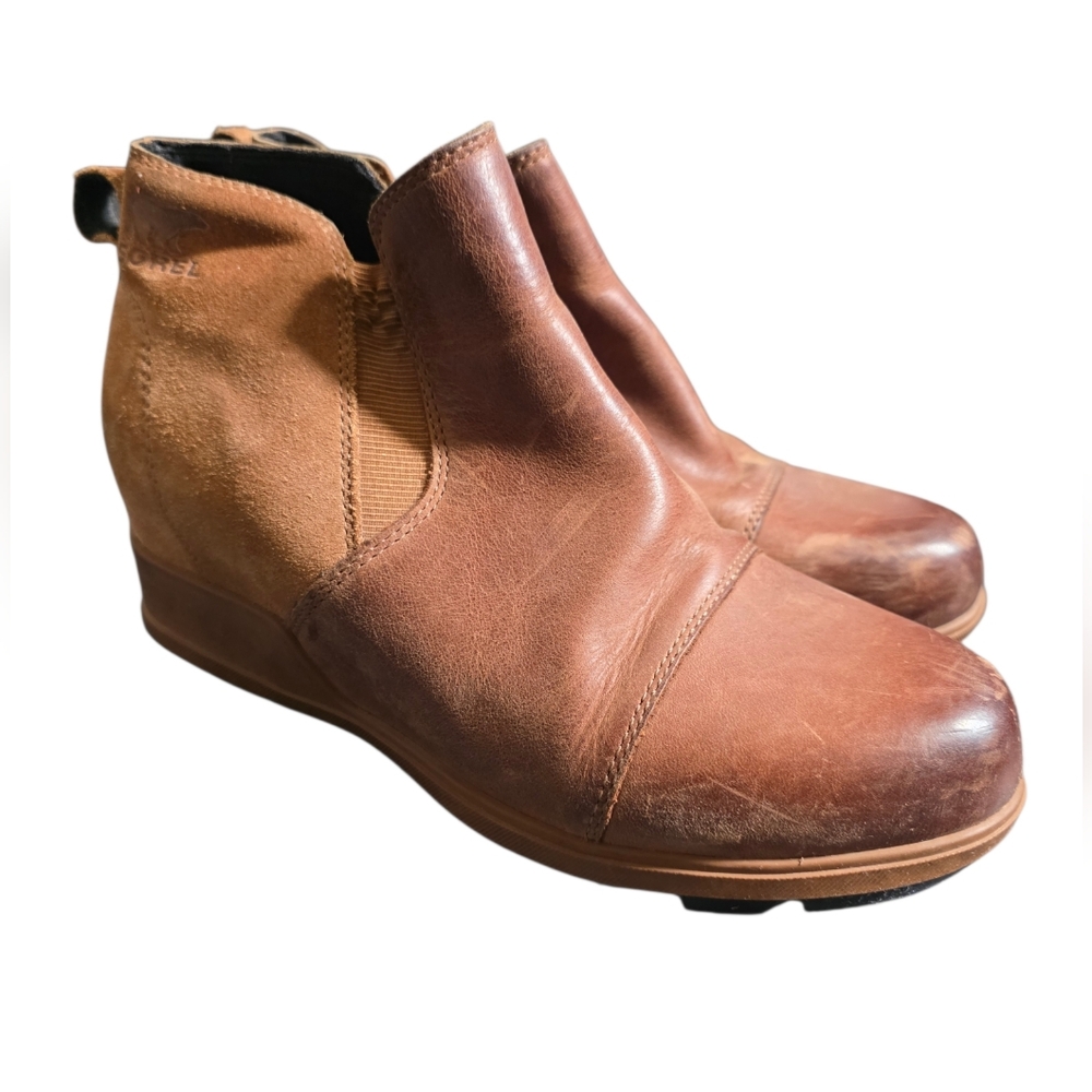 SOREL Evie Pull On Wedge Ankle Bootsโ Brown - Size 8.5